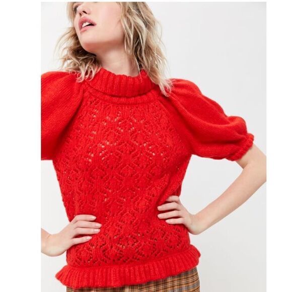 For Love & Lemons Francois Pointelle Puff Sleeve Sweater - Picture 2 of 11